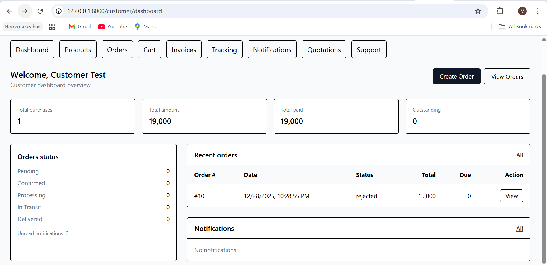 Customer dashboard
